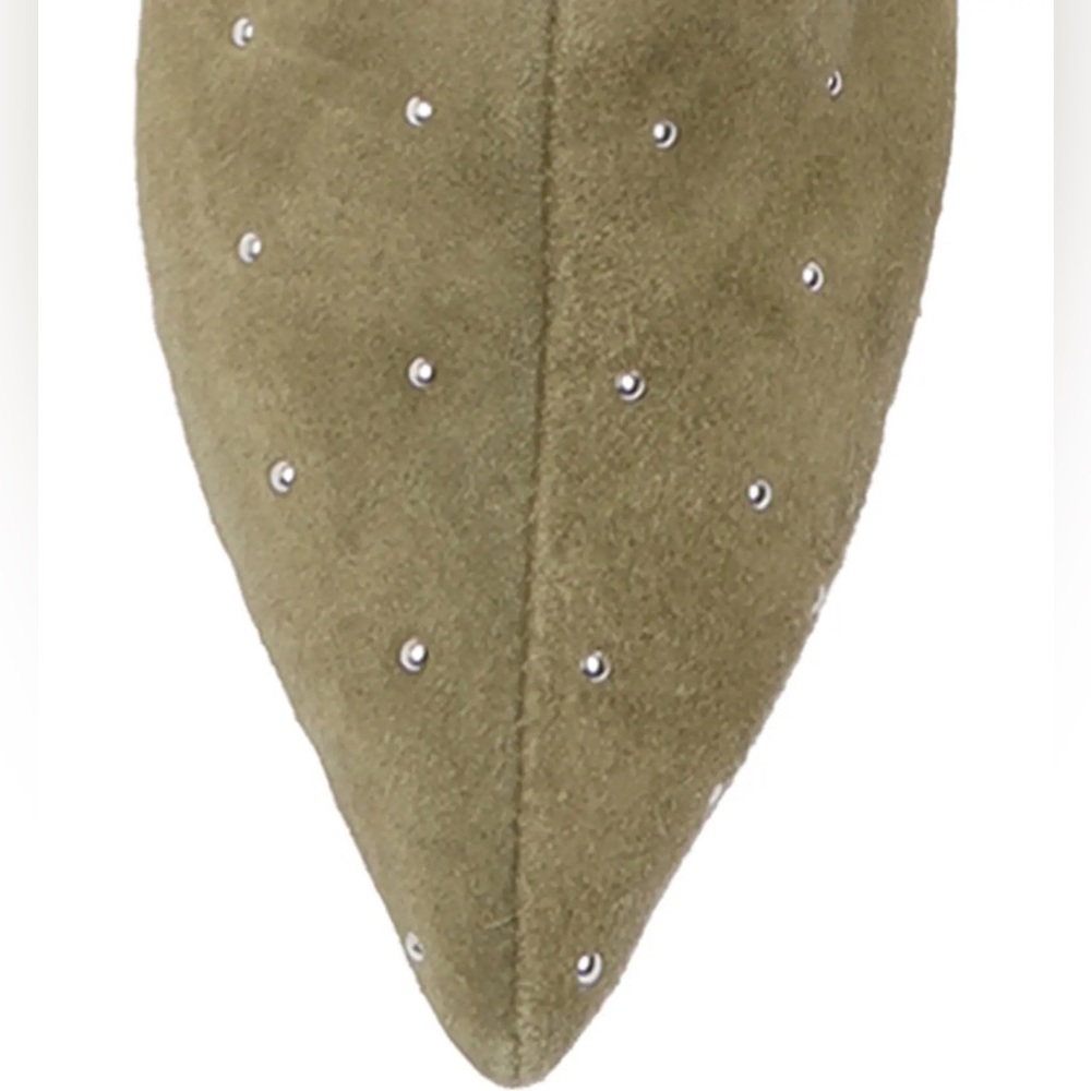 Schutz Olive Green Genuine Leather Embellished Studded Knee High Boots - Picture 7 of 9